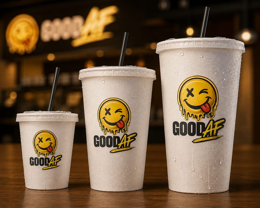 GOOD AF branded cups